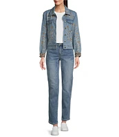 John Mark Denim Embroidered Collar Long Sleeve Jacket