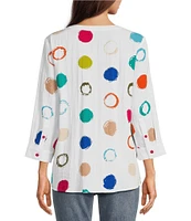 Ali Miles Dotted Y-Neck 3/4 Sleeve Hi-Low Popover Top