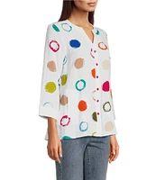 Ali Miles Dotted Y-Neck 3/4 Sleeve Hi-Low Popover Top