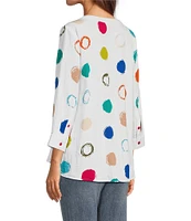 Ali Miles Dotted Y-Neck 3/4 Sleeve Hi-Low Popover Top