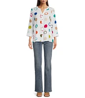 Ali Miles Dotted Y-Neck 3/4 Sleeve Hi-Low Popover Top