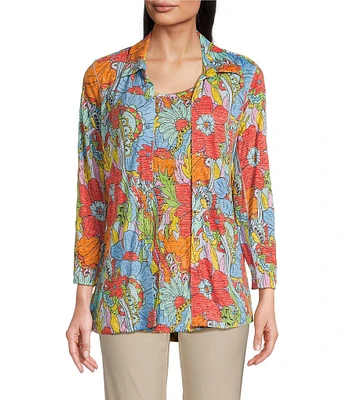 Ali Miles Floral Multi Print Button Front Tank Set