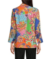 Ali Miles Floral Paisley Point Collar 3/4 Sleeve Button Front Shirt