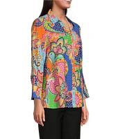 Ali Miles Floral Paisley Point Collar 3/4 Sleeve Button Front Shirt