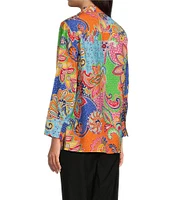 Ali Miles Floral Paisley Point Collar 3/4 Sleeve Button Front Shirt