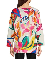 Ali Miles Floral Print Scoop Neck Long Sleeve Popover Tunic