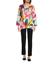 Ali Miles Floral Print Scoop Neck Long Sleeve Popover Tunic