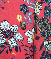Ali Miles Floral Print V-Neck 3/4 Sleeve Front Tie Tunic