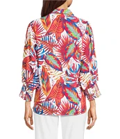 Ali Miles Floral Woven Point Collar 3/4 Sleeve Tunic
