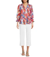 Ali Miles Floral Woven Point Collar 3/4 Sleeve Tunic