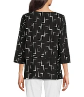 Ali Miles Geometric Print Scoop Neck 3/4 Sleeve Overlap Popover Tunic