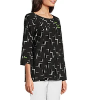 Ali Miles Geometric Print Scoop Neck 3/4 Sleeve Overlap Popover Tunic