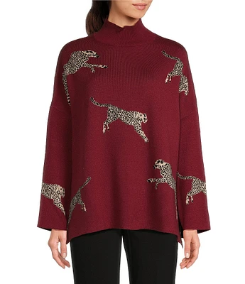 Ali Miles Jacquard Mock Neck 3/4 Sleeve Sweater