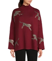 Ali Miles Jacquard Mock Neck Long Sleeve Sweater