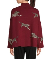 Ali Miles Jacquard Mock Neck Long Sleeve Sweater