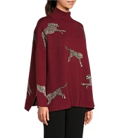 Ali Miles Jacquard Mock Neck Long Sleeve Sweater