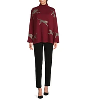 Ali Miles Jacquard Mock Neck Long Sleeve Sweater