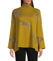 Ali Miles Jacquard Mock Neck Long Sleeve Sweater