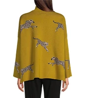 Ali Miles Jacquard Mock Neck Long Sleeve Sweater