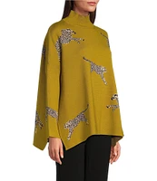 Ali Miles Jacquard Mock Neck Long Sleeve Sweater