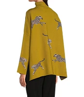 Ali Miles Jacquard Mock Neck Long Sleeve Sweater