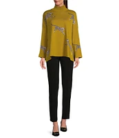 Ali Miles Jacquard Mock Neck Long Sleeve Sweater