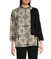 Ali Miles Jacquard Multi Pattern Mock Neck Long Sleeve Tunic