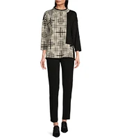 Ali Miles Jacquard Multi Pattern Mock Neck Long Sleeve Tunic