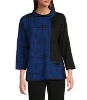 Ali Miles Jacquard Multi Pattern Mock Neck Long Sleeve Tunic