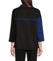 Ali Miles Jacquard Multi Pattern Mock Neck Long Sleeve Tunic