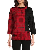 Ali Miles Jacquard Multi Pattern Mock Neck Long Sleeve Tunic