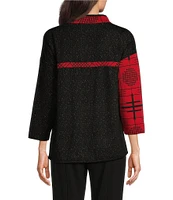 Ali Miles Jacquard Multi Pattern Mock Neck Long Sleeve Tunic