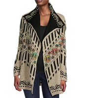 Ali Miles Jacquard Open Long Sleeve Sweater Cardigan