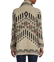 Ali Miles Jacquard Open Long Sleeve Sweater Cardigan