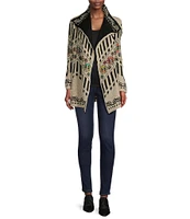 Ali Miles Jacquard Open Long Sleeve Sweater Cardigan