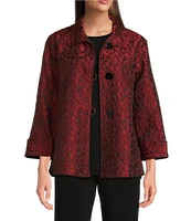 Ali Miles Jacquard Textured Printed Woven Point Collar 3/4 Sleeve Button Front Jacket