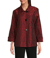 Ali Miles Jacquard Textured Printed Woven Point Collar 3/4 Sleeve Button Front Jacket