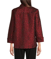 Ali Miles Jacquard Textured Printed Woven Point Collar 3/4 Sleeve Button Front Jacket