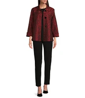 Ali Miles Jacquard Textured Printed Woven Point Collar 3/4 Sleeve Button Front Jacket