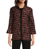 Ali Miles Jacquard Woven Printed Wire Collar 3/4 Sleeve Button Front Jacket