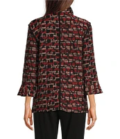 Ali Miles Jacquard Woven Printed Wire Collar 3/4 Sleeve Button Front Jacket