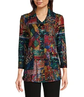 Ali Miles Knit Abstract Collared Long Sleeve Jacket