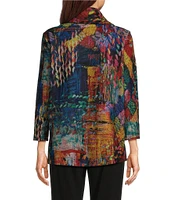 Ali Miles Knit Abstract Collared Long Sleeve Jacket