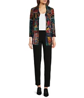 Ali Miles Knit Abstract Collared Long Sleeve Jacket