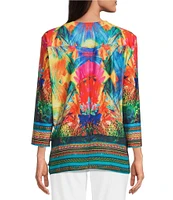 Ali Miles Knit Abstract Floral 3/4 Sleeve Open-Front Cardigan