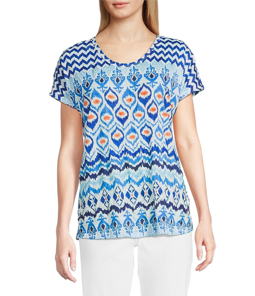 Ali Miles Knit Chevron Multi Print Scoop Neck Short Sleeve Tunic