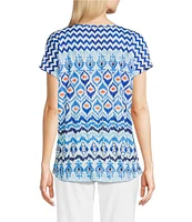 Ali Miles Knit Chevron Multi Print Scoop Neck Short Sleeve Tunic
