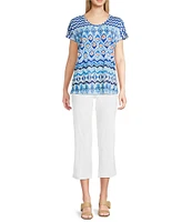 Ali Miles Knit Chevron Multi Print Scoop Neck Short Sleeve Tunic
