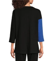 Ali Miles Knit Color Blocked Crewneck 3/4 Sleeve Top