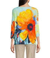 Ali Miles Knit Floral Round Neck 3/4 Dolman Sleeve Tunic
